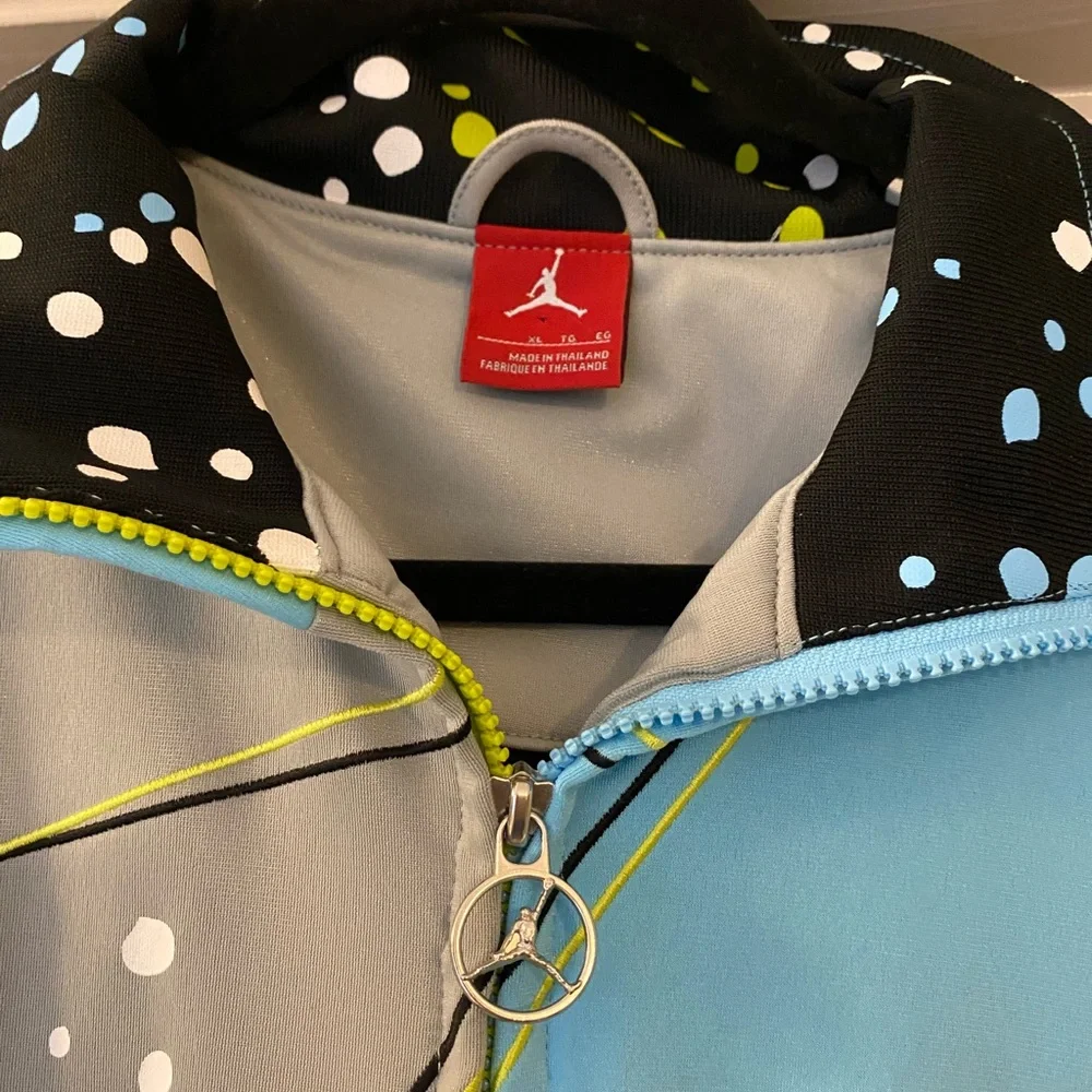 Jordan XL Y2K Graphic Zip-Up Track Jacket - Blue, Black and Neon Yellow